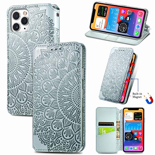 König Design Handyhülle kompatibel für Apple iPhone 11 Schutztasche Case Cover Wallet Mandala Grau von König Design