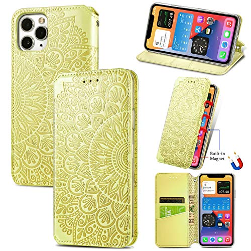 König Design Handyhülle kompatibel für Apple iPhone 12 Mini Schutztasche Case Cover Wallet Mandala Gelb von König Design