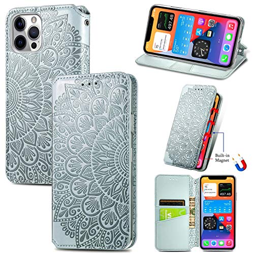 König Design Handyhülle kompatibel für Apple iPhone 12 Mini Schutztasche Case Cover Wallet Mandala Grau von König Design