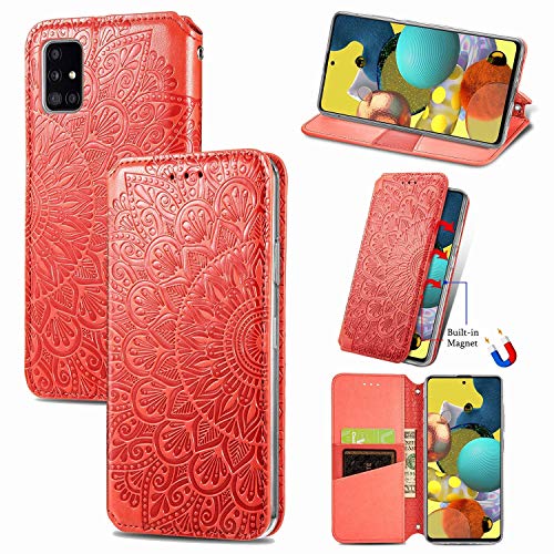 König Design Handyhülle kompatibel für Samsung Galaxy A51 Schutztasche Case Cover Wallet Mandala Rot von König Design