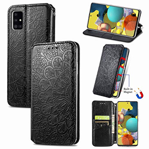 König Design Handyhülle kompatibel für Samsung Galaxy A51 Schutztasche Case Cover Wallet Mandala Schwarz von König Design
