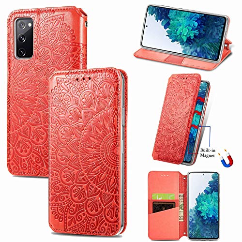 König Design Handyhülle kompatibel für Samsung Galaxy S20 FE Schutztasche Case Cover Wallet Mandala Rot von König Design