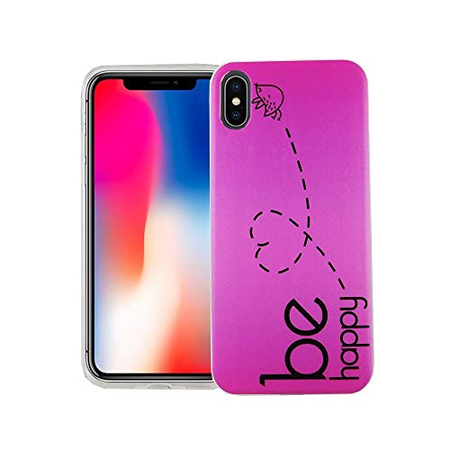 König Design Handyhülle kompatibel mit Apple iPhone X Silikon Case Hülle Sturzsichere Back-Cover Handyhülle - Be Happy Design Pink von König Design