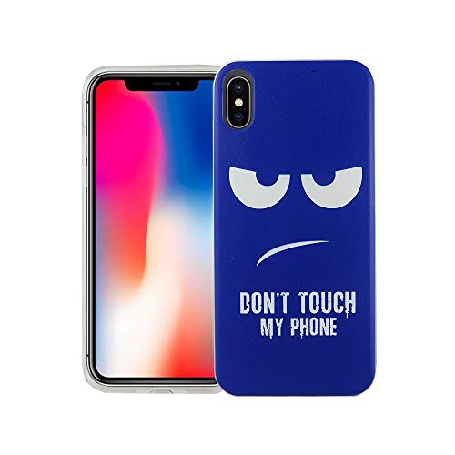 König Design Handyhülle kompatibel mit Apple iPhone X Silikon Case Hülle Sturzsichere Back-Cover Handyhülle - Don't Touch My Phone Weiß Dunkelblau von König Design