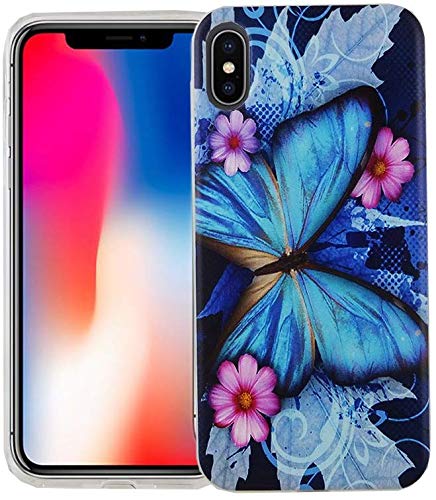 König Design Handyhülle kompatibel mit Apple iPhone X Silikon Case Hülle Sturzsichere Back-Cover Handyhülle - Schmetterling Blau von König Design