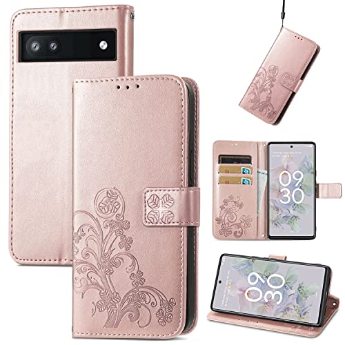 König Design Handyhülle kompatibel mit Google Pixel 6a Schutzhülle Case Cover Kartenfach Rose Gold von König Design