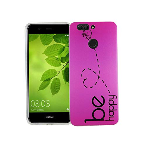 König Design Handyhülle kompatibel mit Huawei Nova 2 Plus Silikon Case Hülle Sturzsichere Back-Cover Handyhülle - Be Happy Design Pink von König Design