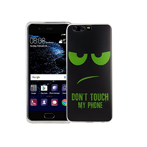 König Design Handyhülle kompatibel mit Huawei P10 Silikon Case Hülle Sturzsichere Back-Cover Handyhülle - Don't Touch My Phone Grün Schwarz von König Design