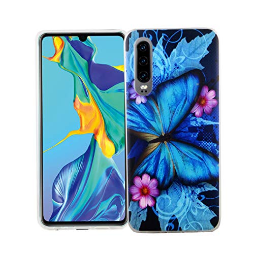 König Design Handyhülle kompatibel mit Huawei P30 Silikon Case Hülle Sturzsichere Back-Cover Handyhülle - Schmetterling Blau von König Design