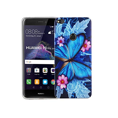 König Design Handyhülle kompatibel mit Huawei P8 Lite 2017 Silikon Case Hülle Sturzsichere Back-Cover Handyhülle - Schmetterling Blau von König Design