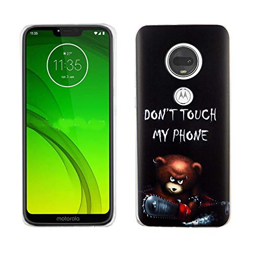 König Design Handyhülle kompatibel mit Motorola Moto G7 Silikon Case Hülle Sturzsichere Back-Cover Handyhülle - Don't Touch My Phone Bär mit Kettensäge von König Design