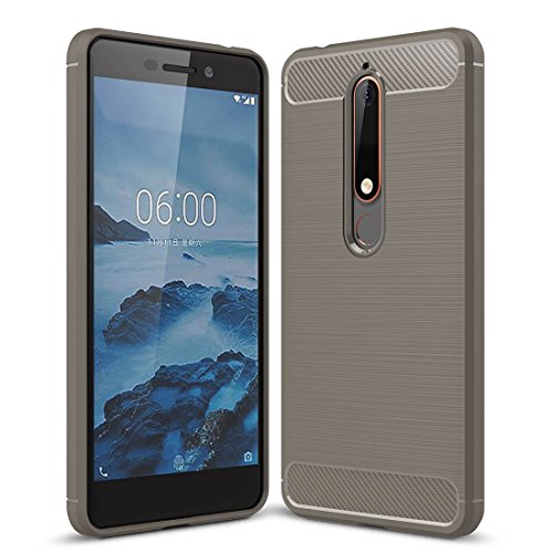 König Design Handyhülle kompatibel mit Nokia 6 (2018) Silikon Case Hülle Sturzsichere Back-Cover Handyhülle - Carbon - Grau von König Design