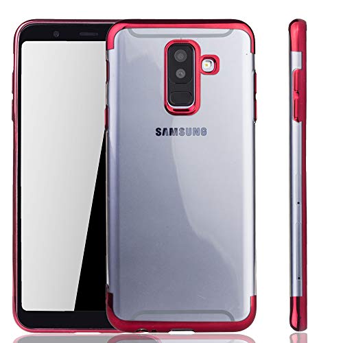 König Design Handyhülle kompatibel mit Samsung Galaxy A6 Plus (2018) Silikon Case Hülle Sturzsichere Back-Cover Handyhülle - Transparent - Rot von König Design