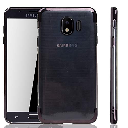 König Design Handyhülle kompatibel mit Samsung Galaxy J4 Silikon Case Hülle Sturzsichere Back-Cover Handyhülle - Transparent - Schwarz von König Design