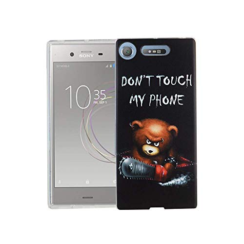 König Design Handyhülle kompatibel mit Sony Xperia XZ1 Silikon Case Hülle Sturzsichere Back-Cover Handyhülle - Don't Touch My Phone Bär mit Kettensäge von König Design