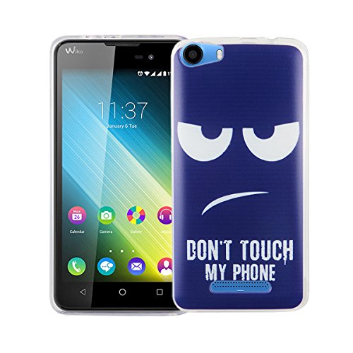 König Design Handyhülle kompatibel mit Wiko Lenny 2 Silikon Case Hülle Sturzsichere Back-Cover Handyhülle - Don't Touch My Phone Weiß Dunkelblau von König Design