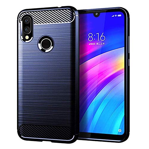 König Design Handyhülle kompatibel mit Xiaomi Redmi 7 Silikon Case Hülle Sturzsichere Back-Cover Handyhülle - Carbon - Blau von König Design