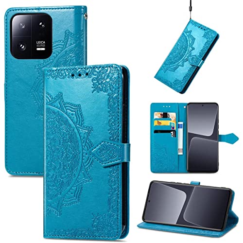 König Design Hülle für Xiaomi 13 Handyhülle - Premium PU Leder - Kartenfach Standfunktion Cover RFID Schutzhülle Etui Kompatibel für Xiaomi 13 Klapphülle Blau von König Design