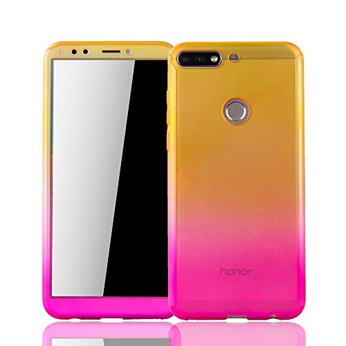 König Design Schutz-Case geeignet für Huawei Honor 7C Hülle mit Panzerglas | Sturzsichere Full Cover Handyhülle in Gelb/Pink von König Design