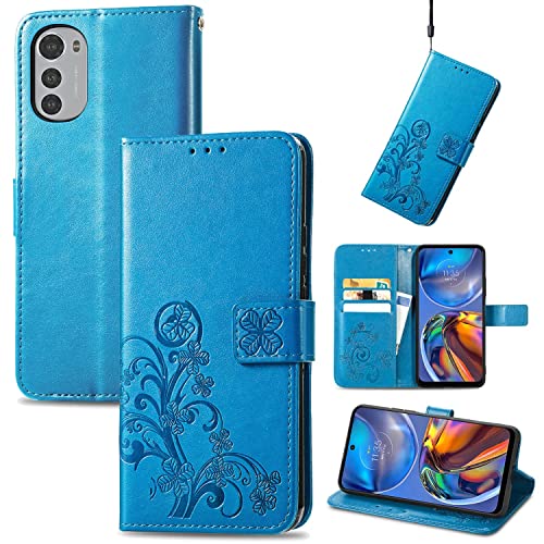 König Design Schutz Handy Hülle kompatibel mit Motorola Moto E32 Case Cover Tasche Etui Wallet Blau von König Design