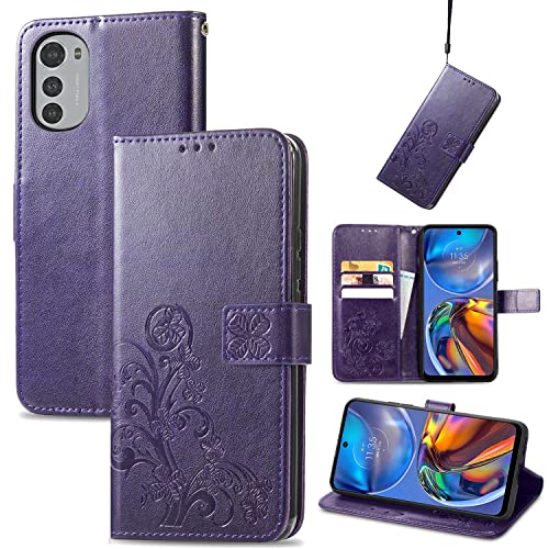 König Design Schutz Handy Hülle kompatibel mit Motorola Moto E32 Case Cover Tasche Etui Wallet Violett von König Design