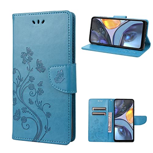 König Design Schutz Handy Hülle kompatibel mit Motorola Moto G22 Case Cover Tasche Etui Wallet Blau von König Design