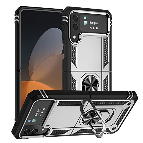 König Design Schutz Handy Hülle kompatibel mit Samsung Galaxy Z Flip4 5G Case Cover Bumper Etuis Standfunktion Silber von König Design