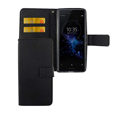 König-Shop Handyhülle geeignet für Sony Xperia XZ2 Compact Bookstyle Schwarz - Wallet Case Kunst-Leder Klapphülle mit Magnet-Verschluss und Kartenfach 502885 von König Design