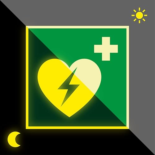 Aufkleber | PERMALIGHT power langnachleuchtend Rettungszeichen Automatisierter externer Defibrillator (AED), ASR/ISO, Folie, 200x200mm von König Werbeanlagen