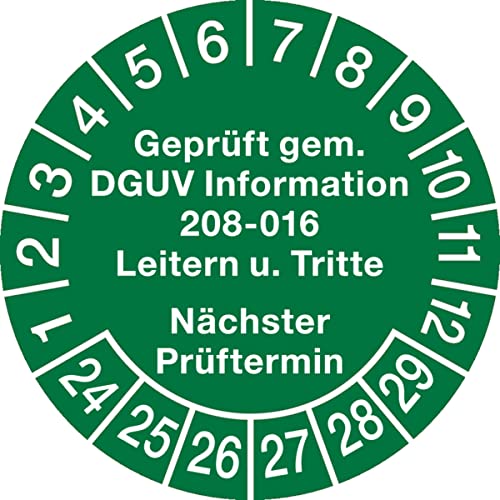 Dreifke® Aufkleber Prüfplakette, DGUV Information 208-016 Nächster Prüftermin, grün/weiß, Ø 30 mm - Bogen = 10 Stk. Folie selbstklebend Grün AufdruckWeiß 3 von König Werbeanlagen