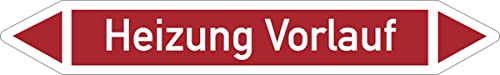 Dreifke® Aufkleber Rohrleitungskennzeichnung, Heizung Vorlauf, Einzeletikett, DIN 2404 Folie selbstklebend Rot Aufdruck Weiß 187x26mm von König Werbeanlagen
