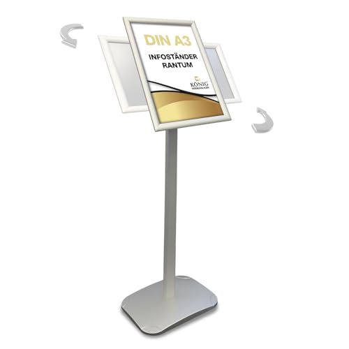 Dreifke® Infoständer Rantum A3 silber | drehbar im Hoch – und Querformat | Aluminium Klapprahmen | Menüständer | Kundenstopper | Präsentationsständer von König Werbeanlagen