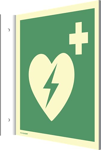 Fahnenschild Automatisierter externer Defibrillator,Kunststoff,nachleuchtend,160-mcd,148x148mm von König Werbeanlagen