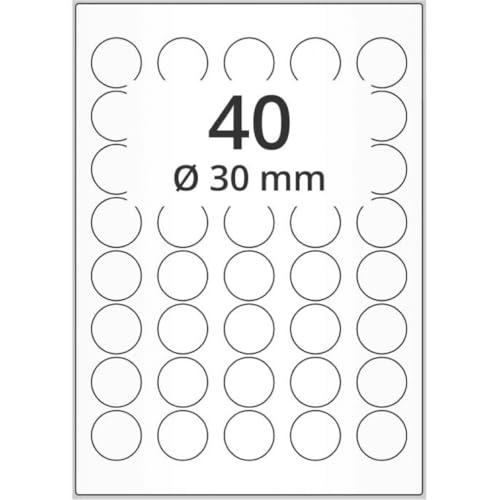 Laser Etiketten,weiß matt,Polyester,permanent kleb.,Ø 30mm,40/Bogen,100Bogen/VE von König Werbeanlagen