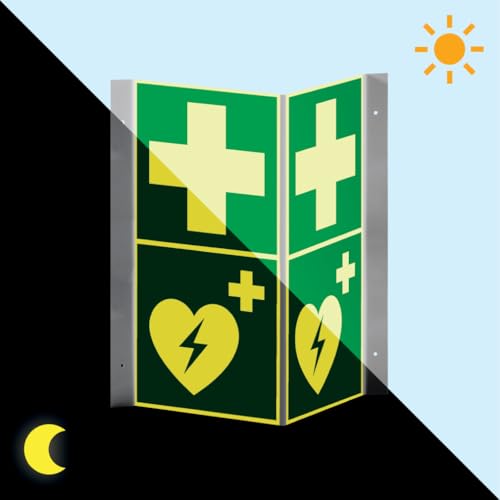 PERMALIGHT power langnachleuchtend Rettungs-Nasenschild Erste Hilfe, Defibrillator, 200x400mm von König Werbeanlagen