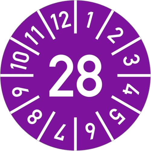Prüfplakette Jahr 28 mit Monaten, violett, Folie-Spezialkl., Ø 20 mm, 10 Stück/Bogen von König Werbeanlagen