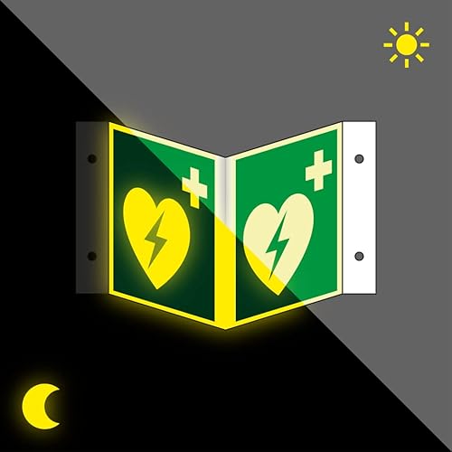 Schild | PERMALIGHT power langnachleuchtend Nasenschild Automatisierter externer Defibrillator (AED), ASR/ISO, Kunststoff, 200x200mm von König Werbeanlagen