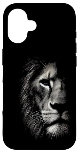 König der Tiere Afrika Löwen Portrait Tiermotiv iPhone 16 Case mit Löwenkopf-Design, Zweiteiliger Schutz, Schwarz, Hülle von König der Tiere Afrika Löwen Portrait Tiermotiv