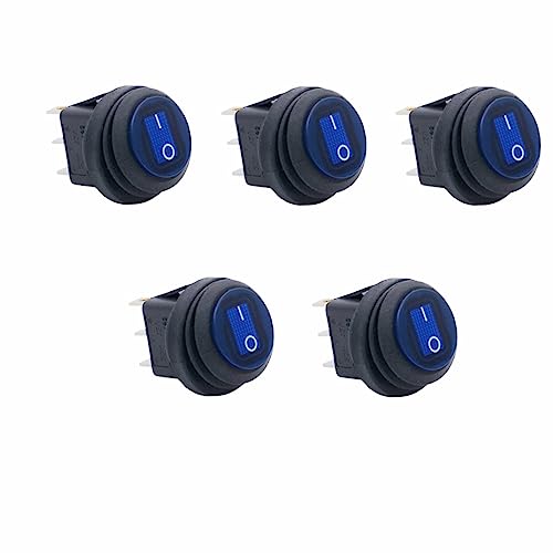 Kofelec Wasserdichter Runder Kippschalter, EIN/AUS, DC 12V 20A, 3 Pin SPST, Mit LED, Für Auto, Boot, LKW, 5 Stück (Blau) von Kofelec