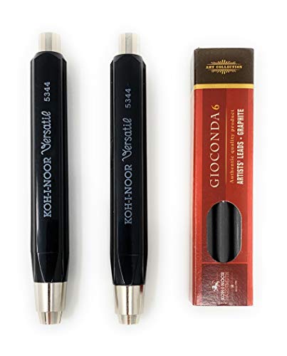 Koh-I-Noor 5344 Druckbleistift 2 Stück plus Ersatzminen (6 Stück) I 5,6 mm Durchmesser I Minenhalter I Zum Skizzieren Planen Zeichnen I Handwerkerstift von Koh-I-Noor