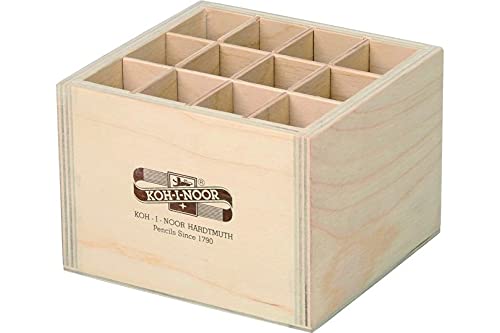 Koh-I-Noor Quadratische Aufbewahrungsbox aus Holz für Stifte/mechanische Bleistifte/Pinsel von Koh-I-Noor
