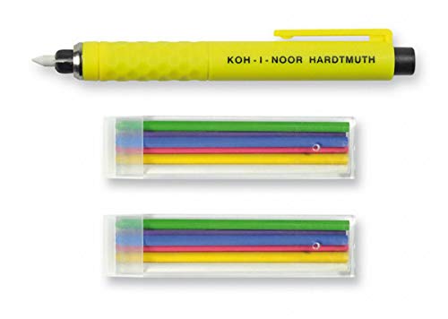 Koh-I-Noor Schneiderkreidestift - 2 Stück mit 6 Ersatzminen Schneiderkreide Set Schneider Kreide grün rot blau weiß gelb violett von Koh-I-Noor