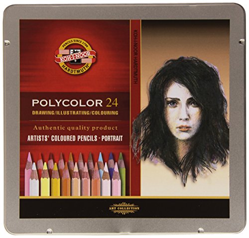 Polycolor 24er Hautfarben Farbstifte Zeichenstifte für Künstler von KOH-I-NOOR in Metall-Geschenkbox - exclusiv farbig sortiert für Portraitmalerei von Koh-I-Noor