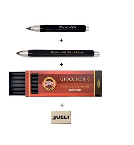 Set Koh-I-NOOR 5344 und 5347 5,6 mm Durchmesser Mechanische Kupplung Minenhalter Bleistift + KOH-I-NOOR Graphitmine 4869, Minenstärke 5.6mm, für Druckbleistift in 120mm Länge + Bonus Radiergummi Jueli von Koh-I-Noor