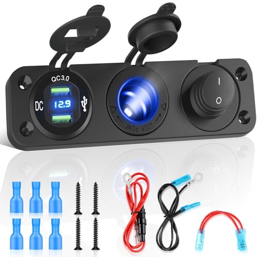 Kohree USB Steckdose 12V Wohnmobil QC 3.0 12V Steckdose USB Einbau Auto mit Voltmeter Wasserdicht, Car Charger Socket Panel mit Unabhängigem Kippschalter, Zigarettenanzünder Adapter, für Motorrad Boot von Kohree