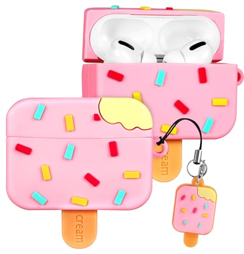 Kokaade Schutzhülle für Airpods Pro 2. / 1. Generation für Damen und Mädchen, niedliches Kawaii mit Schlüsselanhänger, lustiges rosa Eiscreme-Cartoon-Design, 3D-Silikonhülle für Teenager, für Airpods von Kokaade