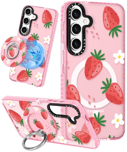 Kokaade Schutzhülle für Samsung Galaxy S25 Plus für Damen und Mädchen – süßes Kawaii, kompatibel mit Magsafe, magnetischer Ringhalterung, Ständer, Erdbeerblumen-Design, Handyhülle, mädchenhafte Kokaade Schutzhülle für Samsung Galaxy S25 Plus für Damen und Mädchen – süßes Kawaii, kompatibel mit Magsafe, magnetischer Ringhalterung, Ständer, Erdbeerblumen-Design, Handyhülle, mädchenhafte von Kokaade