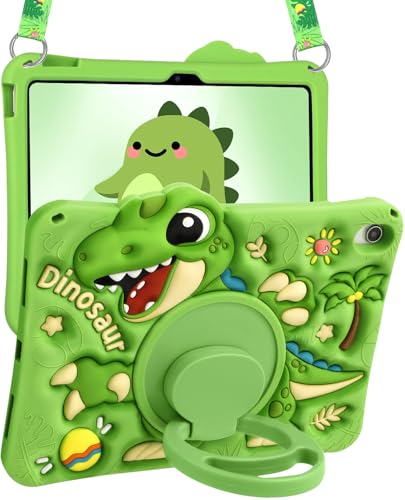 Kokaade Schutzhülle für iPad 10. Generation 2022 10,9 Zoll / für iPad (A16) 11. Generation 2025 – weiches Silikon mit Schultergurt und drehbarem Ständer, niedlicher Cartoon-Dinosaurier für Jungen von Kokaade