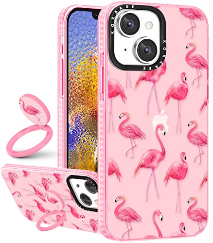 Kokaaee (2in1 für iPhone 14 Hülle Flamingo für Mädchen Frauen Mädchen Niedliche Handyhüllen Flamingos Design Weiche TPU Bumper Fashion Cover+Ringhalter für iPhone 14 6,1 Zoll von Kokaaee