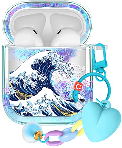 Kokaaee Für Airpod-Hülle 2. & 1. Generation Cover Kawaii Funda Cute Girls Frauen Protector Liquid Glitter Bling Sparkly Fun Wave Design Estuche Schlüsselanhänger Y2K Girly für Apple Air Pod 1/2 Gen von Kokaaee